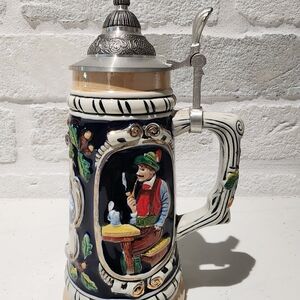 Colorful Ceramic Beer Stein with Pewter Lid